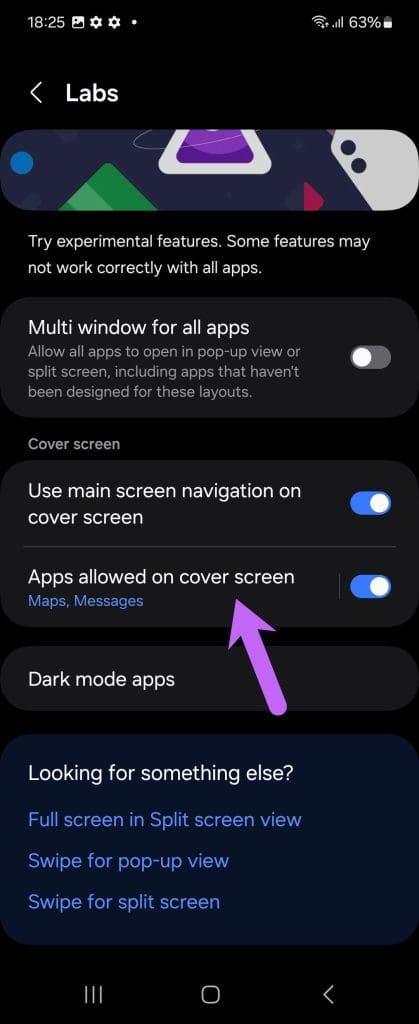 Allowed apps on cover screen