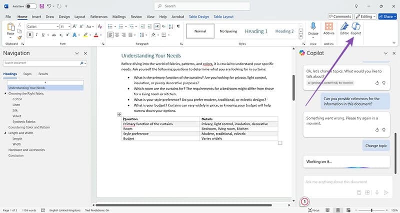 Chatting with Copilot in Microsoft Word 10