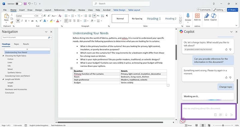 Chatting with Copilot in Microsoft Word 2