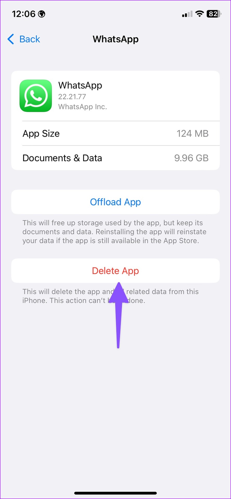 Delete WhatsApp App in iPhone