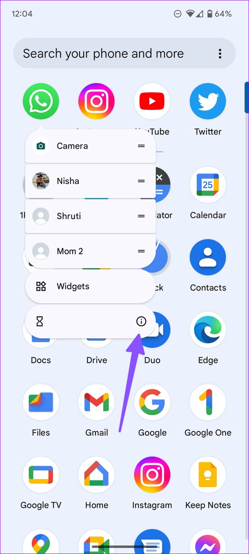 WhatsApp App info icon