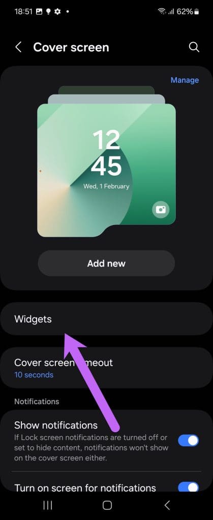 Customize Cover Screen Widgets