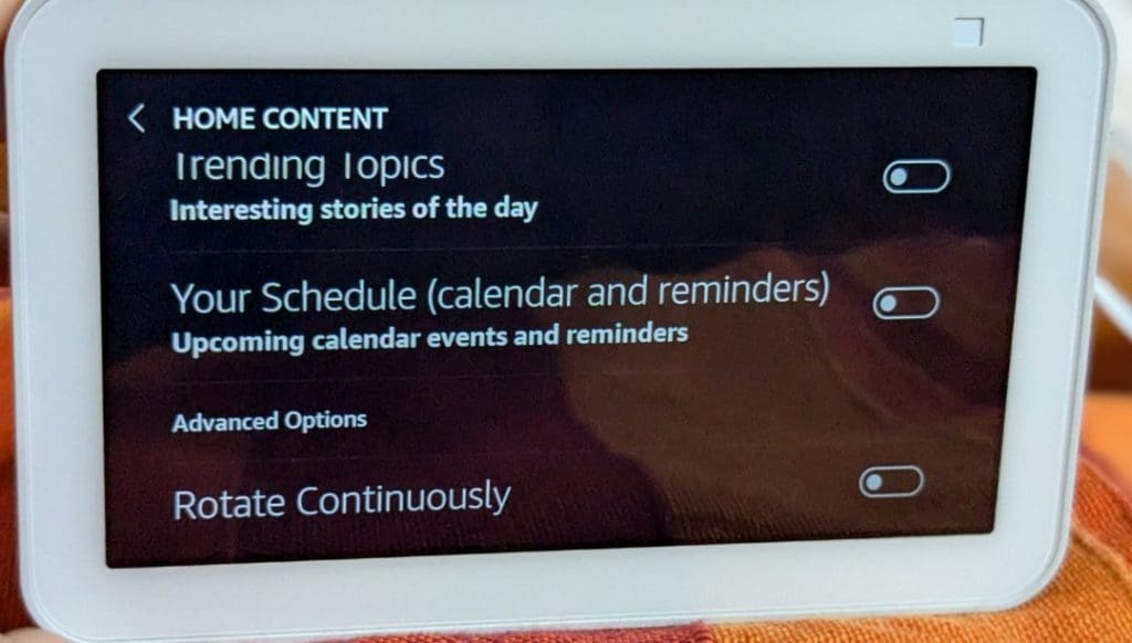 Echo Show turn off home screen content