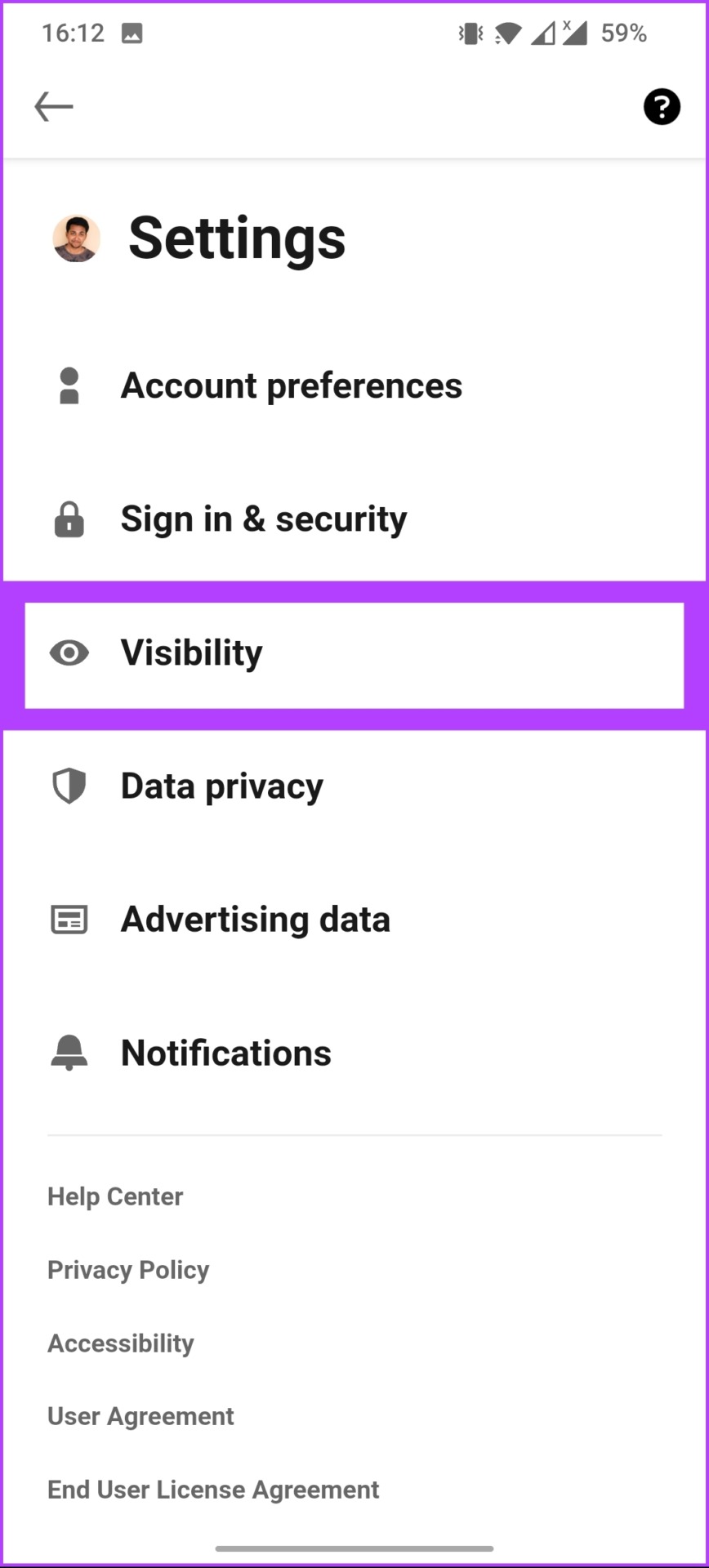 Tap on Visibility