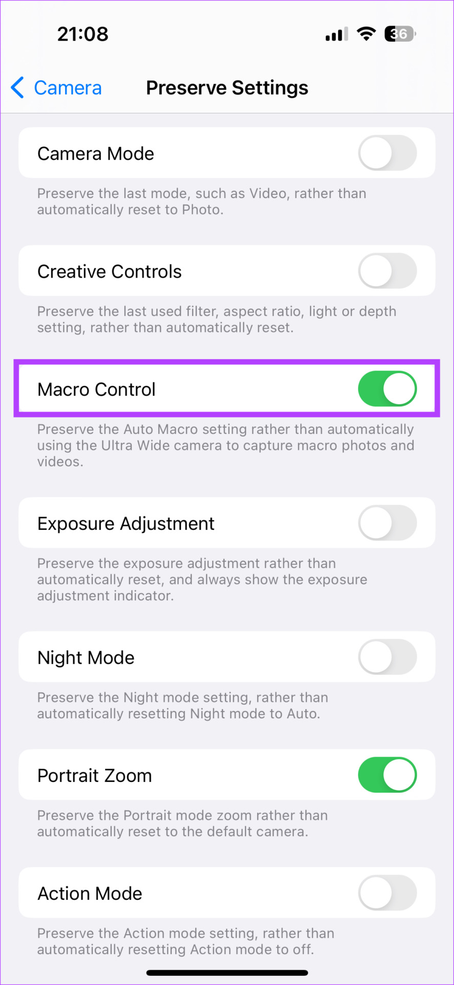 macro control on iPhone