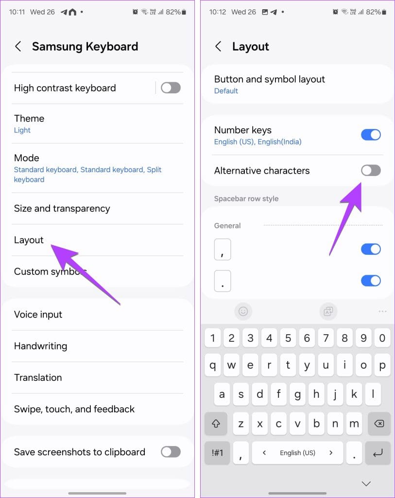 Samsung Keyboard special characters turn off