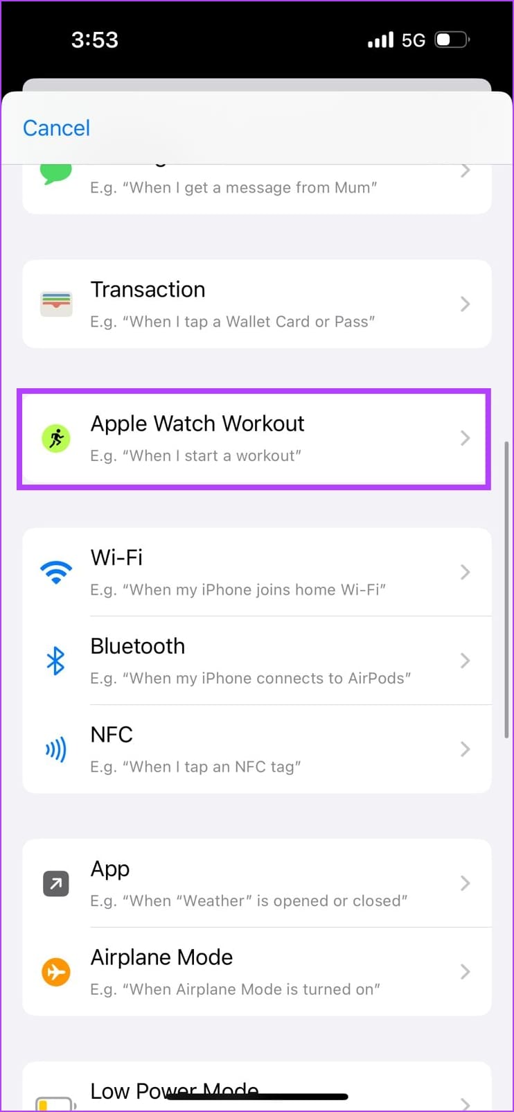 Select Apple Watch Workout