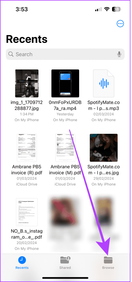 1 select browse in the files app