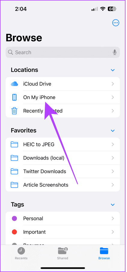 17 select On My iPhone under the Files app