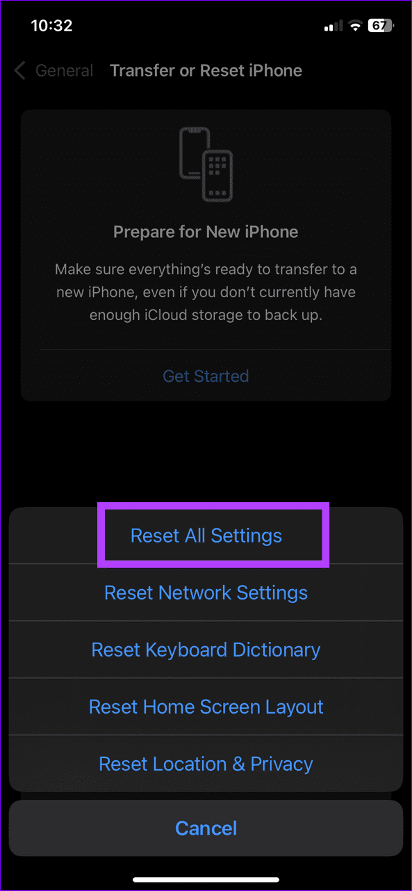 19 tap reset all settings