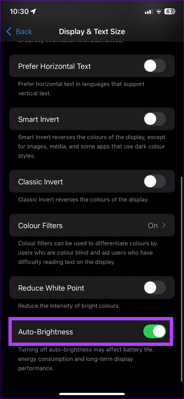 3 toggle off auto brightness