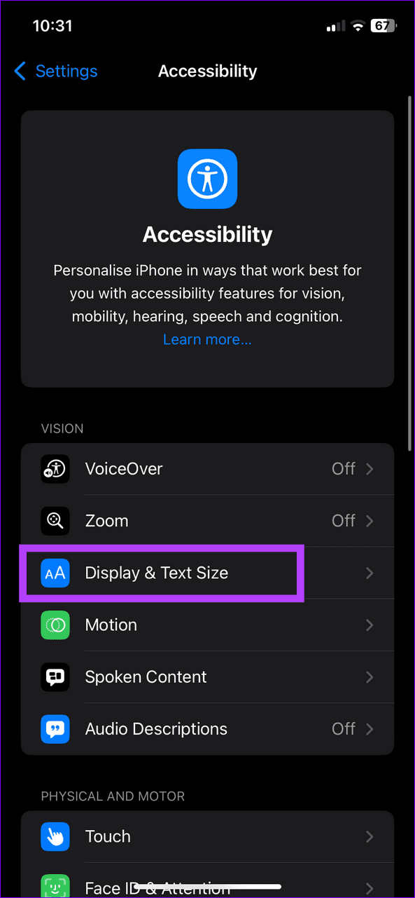 8 select display and text size