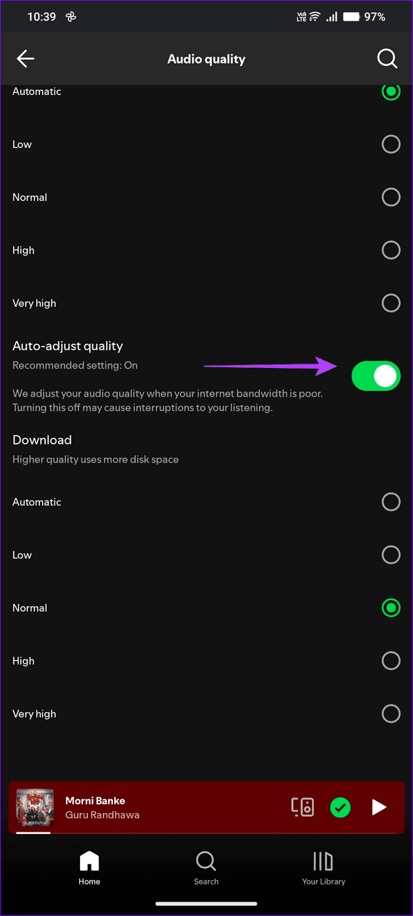 9 disable auto adjust in audio quality