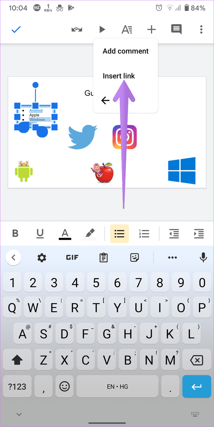 insert link google slides app 