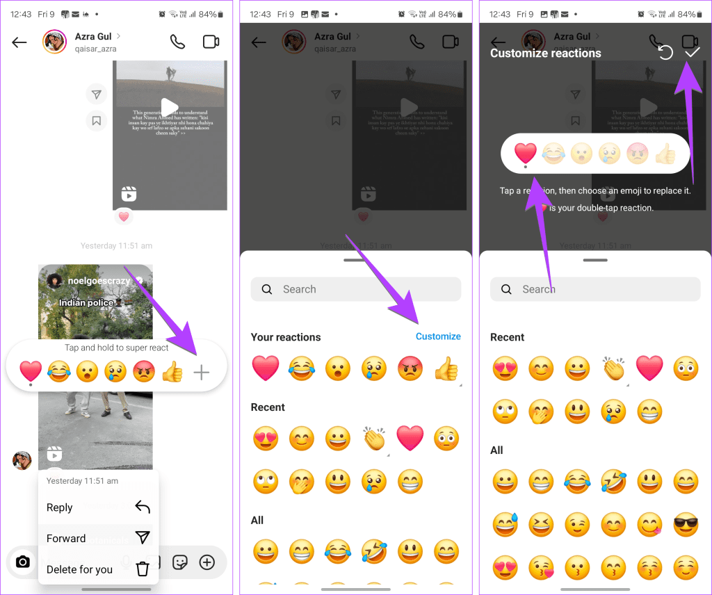 Change double tap or reaction emoji in instagram