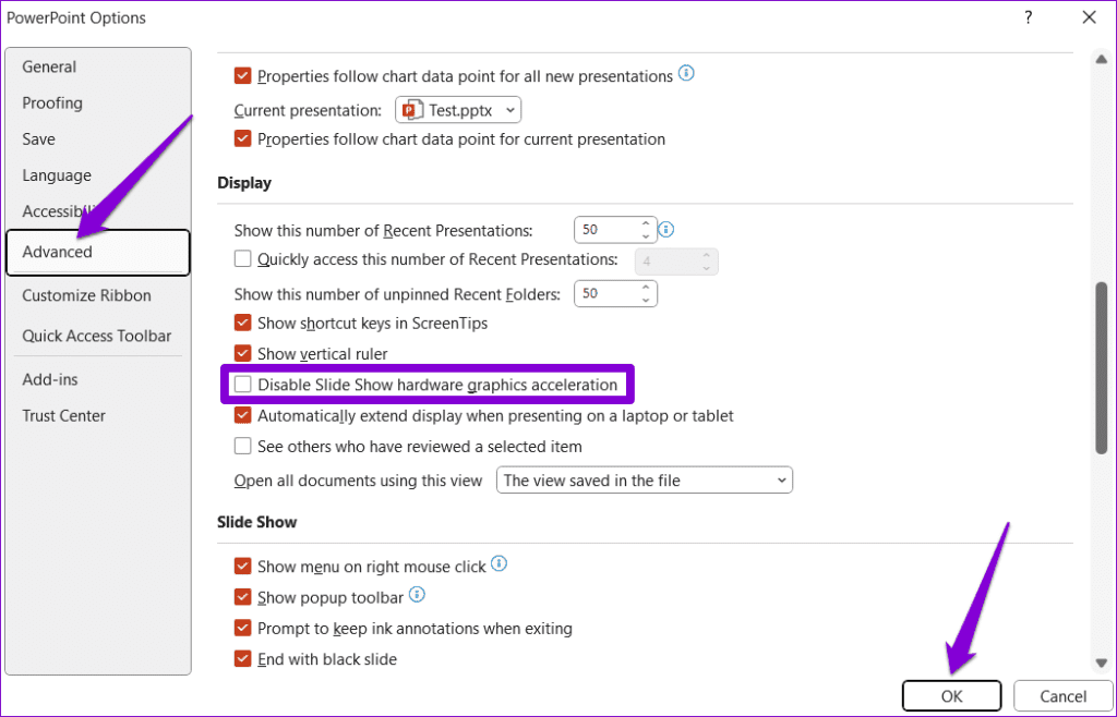 Disable Hardware Acceleration in PowerPoint