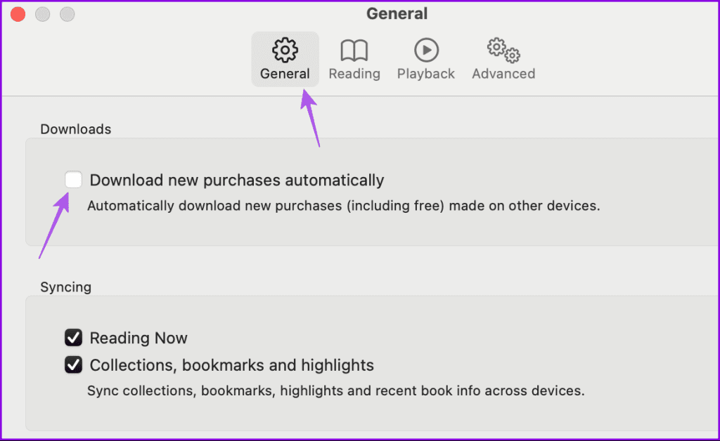 download new purchases automatically books app mac