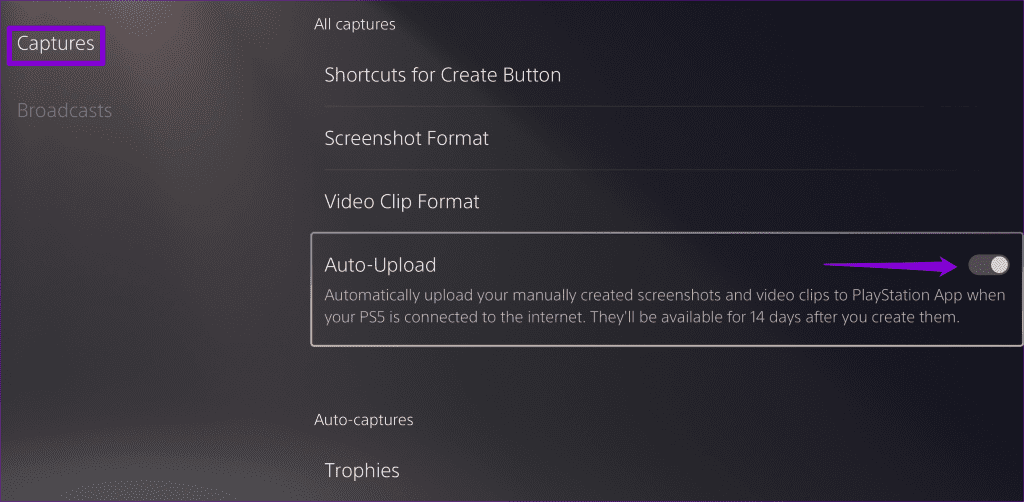 Enable Auto Uplaod for PS5 Game Captures