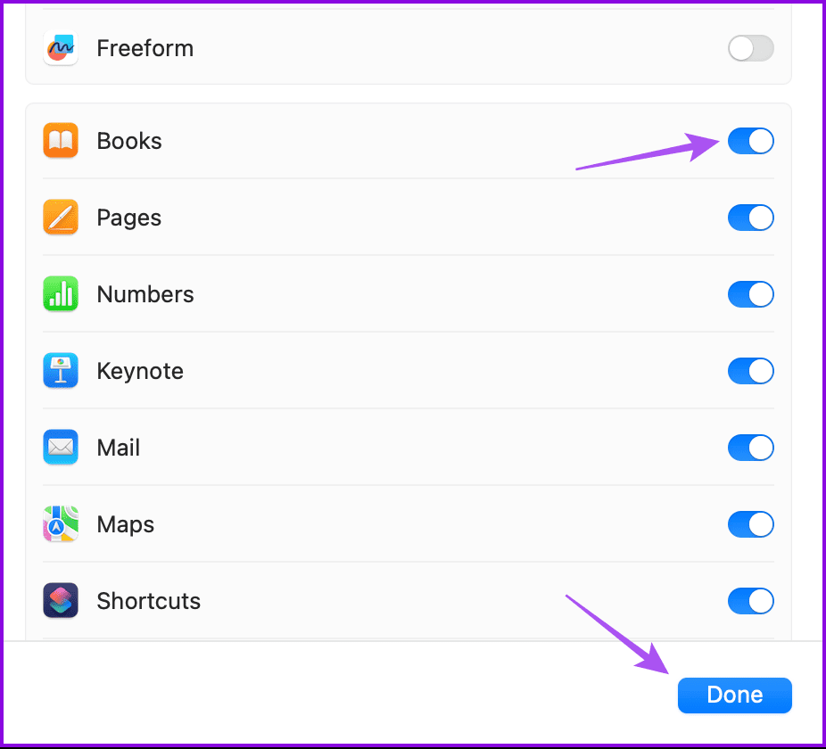 enable books syncing icloud mac