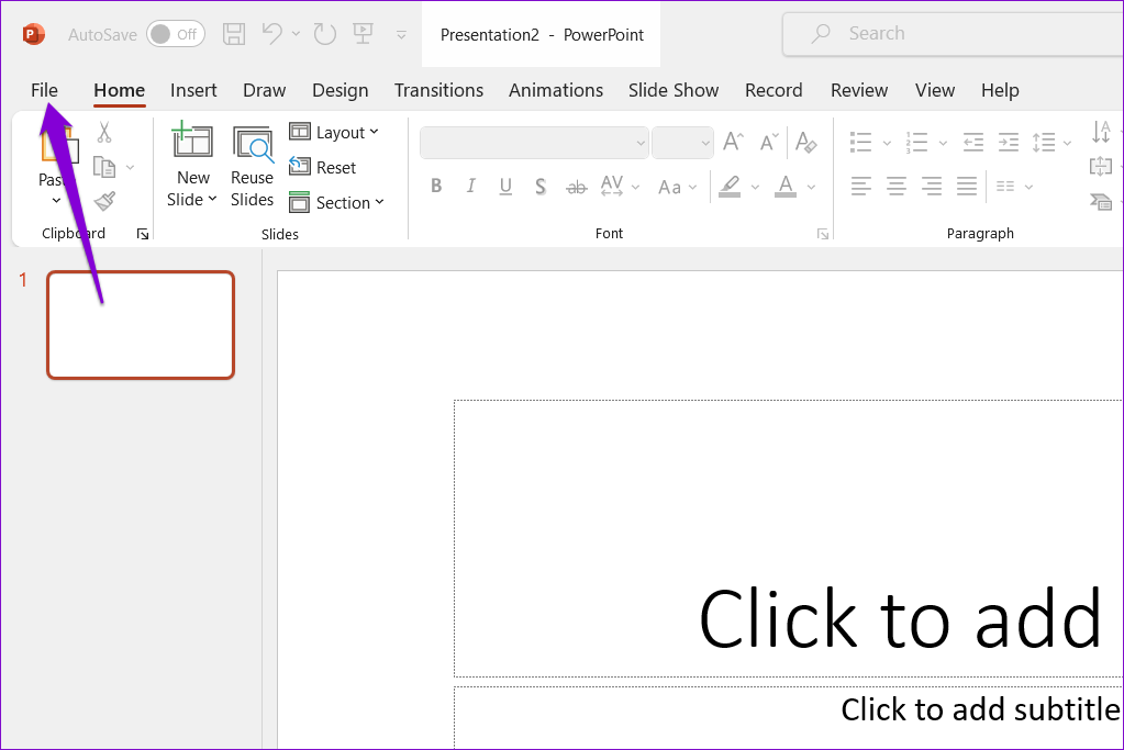 File Menu in PowerPoint