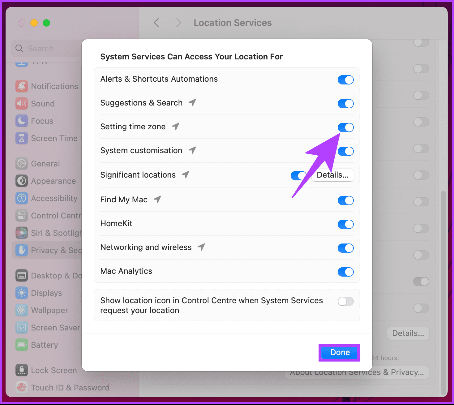 toggle on ‘Setting time zone’