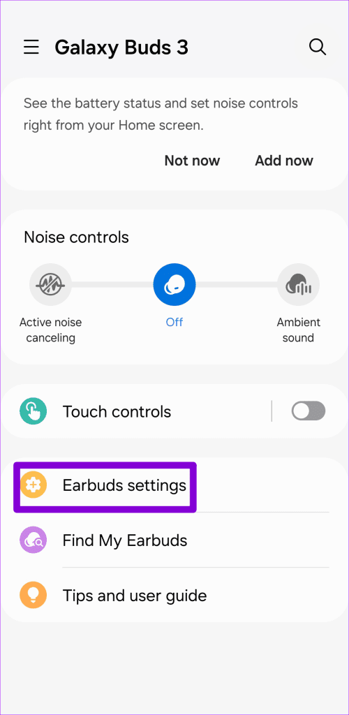 Galaxy Buds 3 Settings in Wearable App