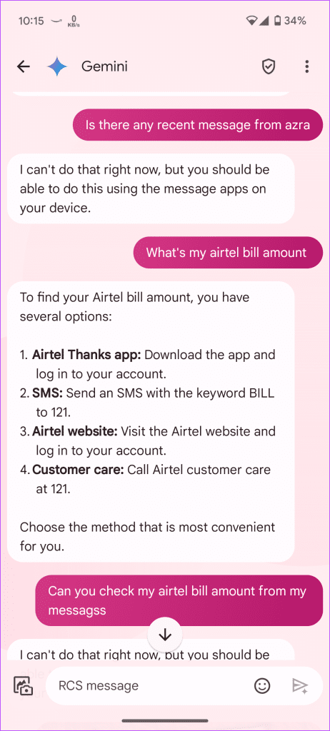 Gemini in Google Messages SMS queries