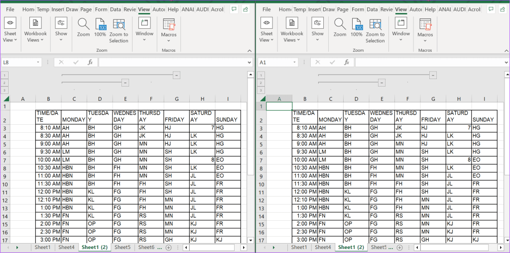 Compare sheets in Workbook