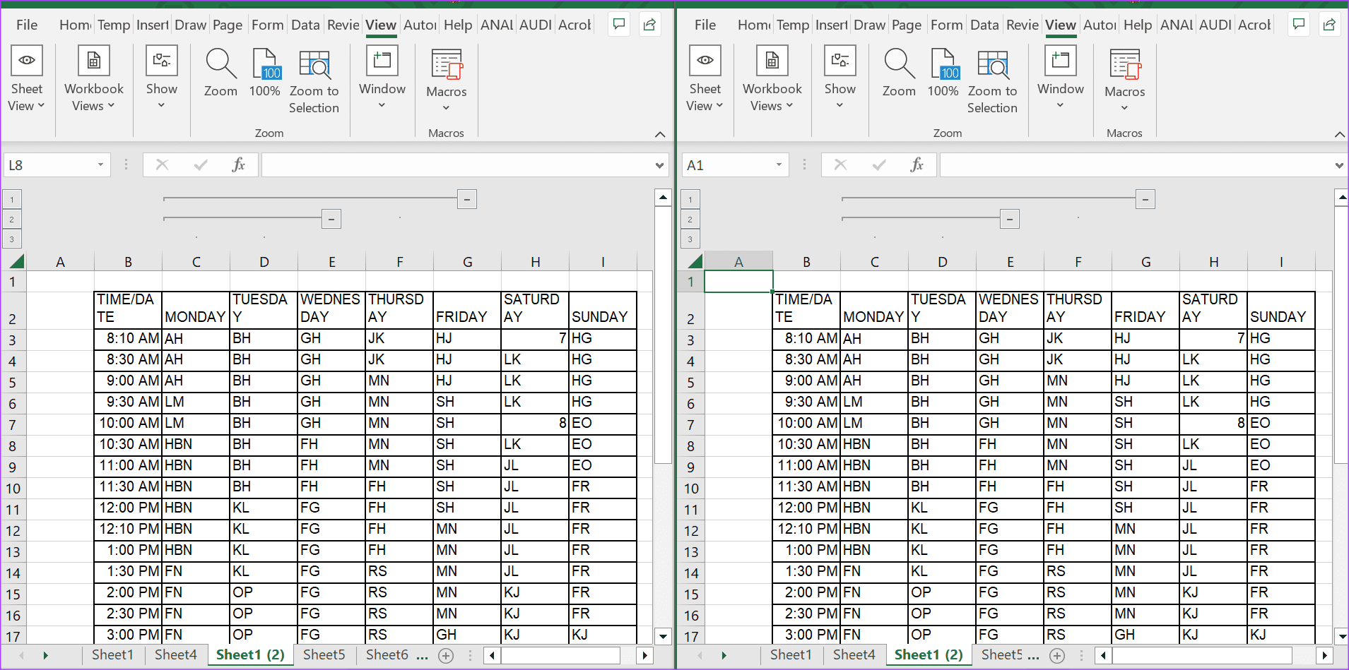 Sheets to compare