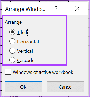 Arrange options in Excel