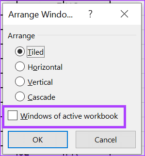 Windows of active workbook.