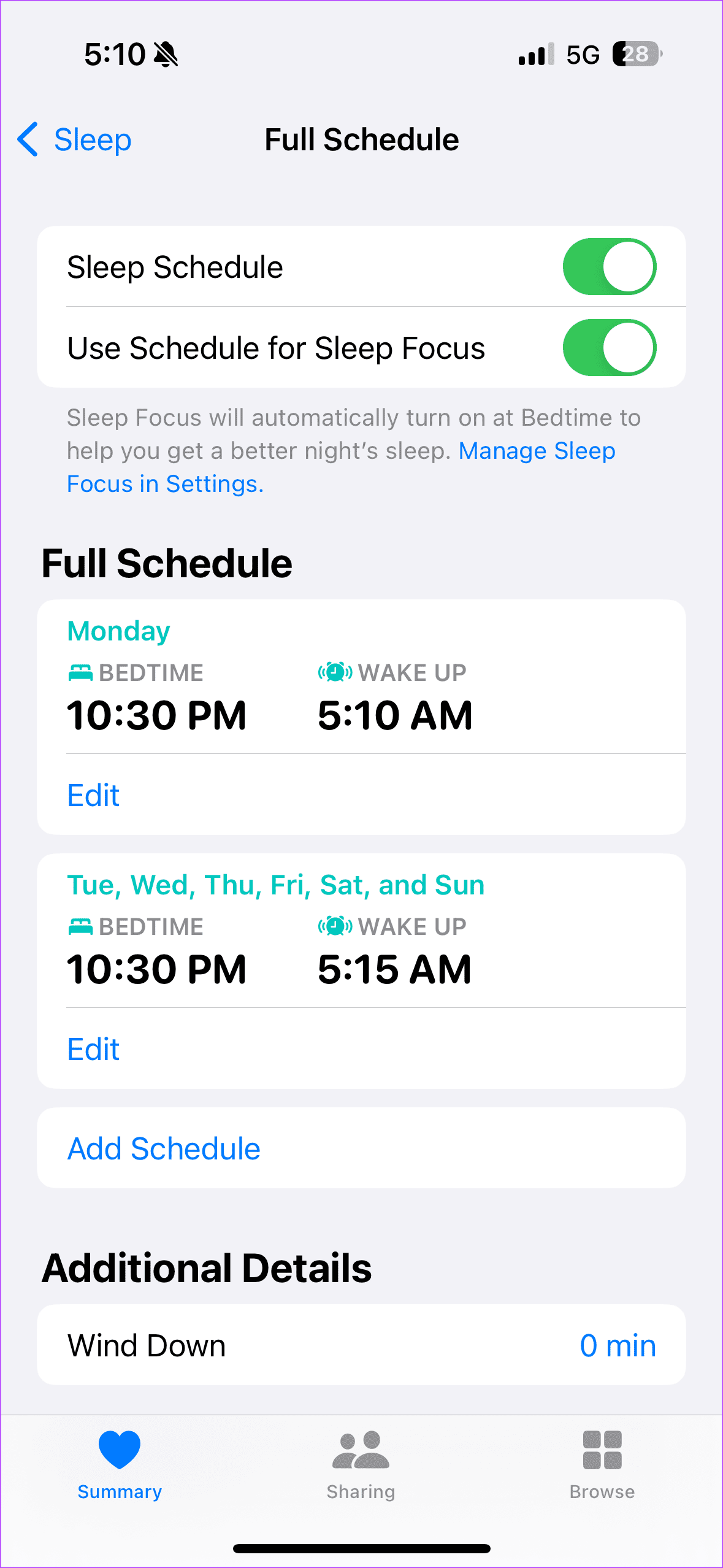 Set Sleep Schedule