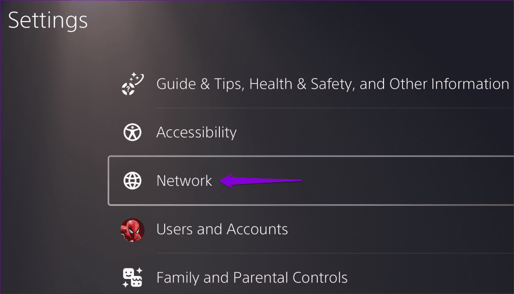 Open Network Settings on PS5