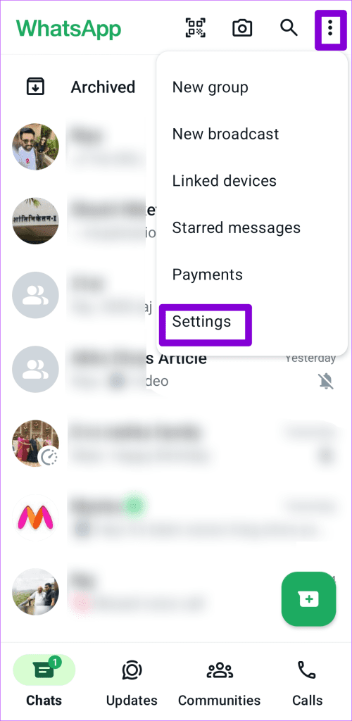 Open WhatsApp Settings on Android