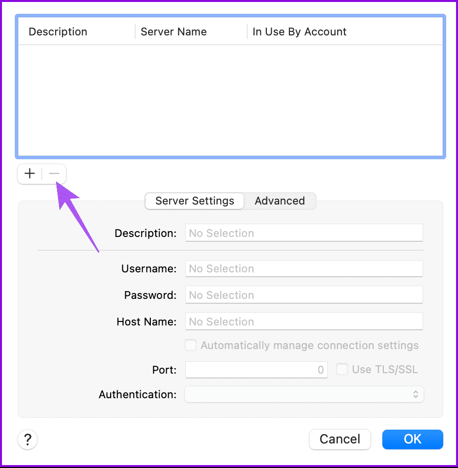 remove SMTP server mail app mac