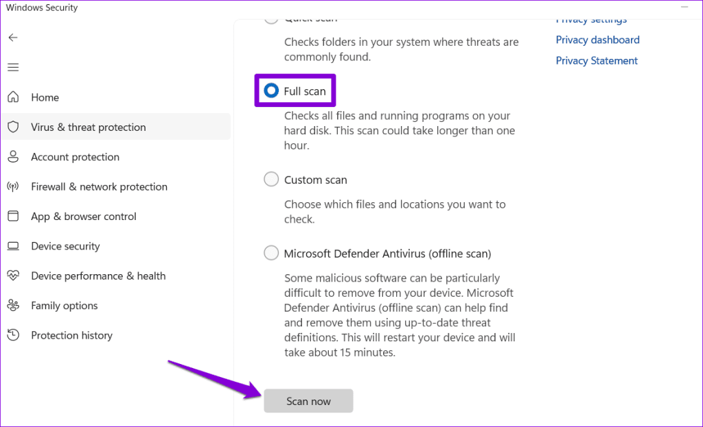 Run Full System Scan on Windows