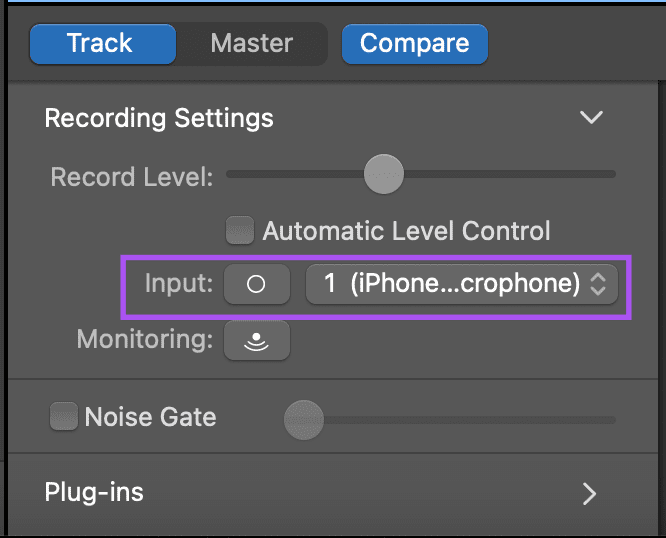 select input garageband mac