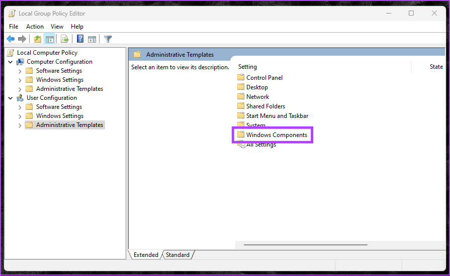 Select the Windows Components option