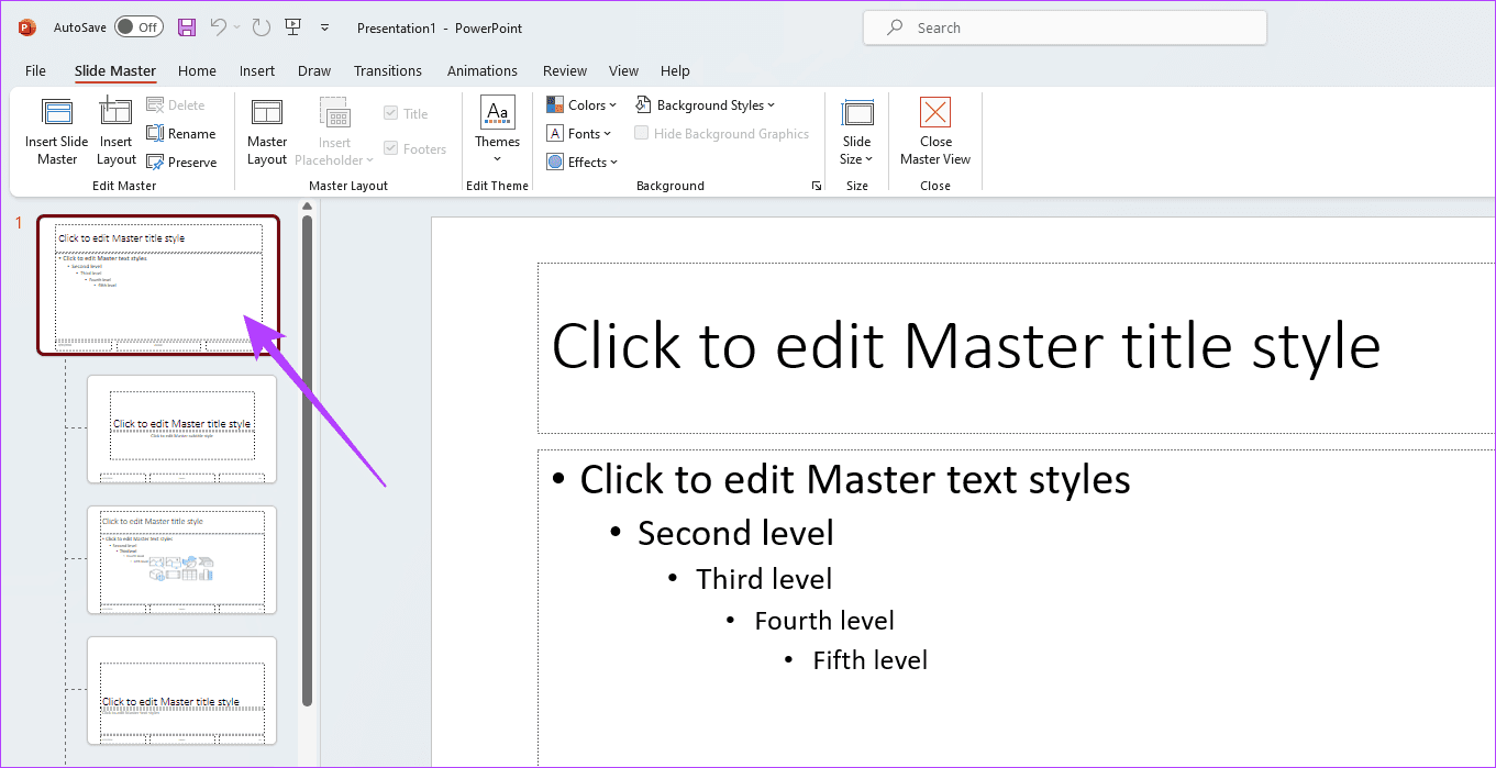 Selecting slide master