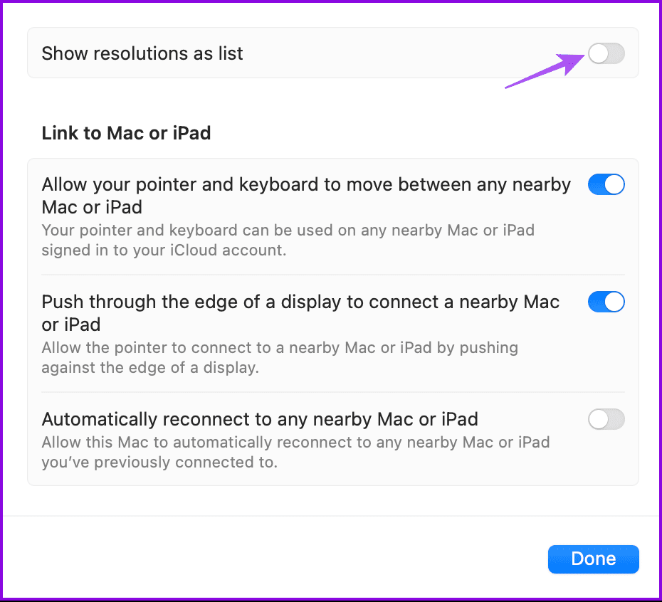 show resolutions as list display settings mac