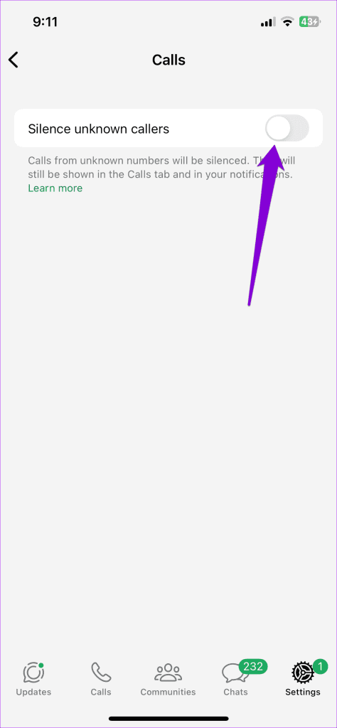 Silence Unknown Callers on WhatsApp for iPhone