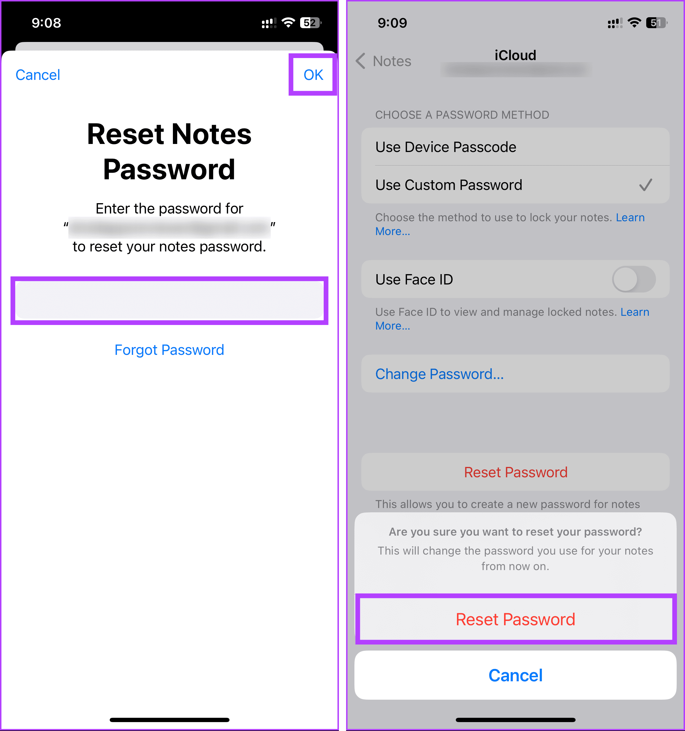 tap Reset Password