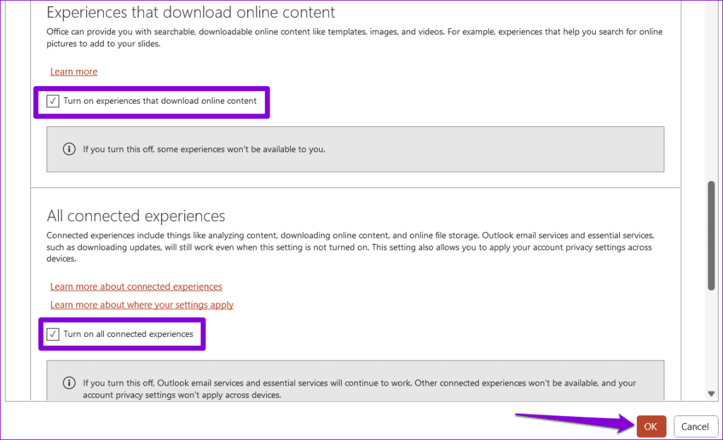 Turn On Connected Experiences in PowerPoint