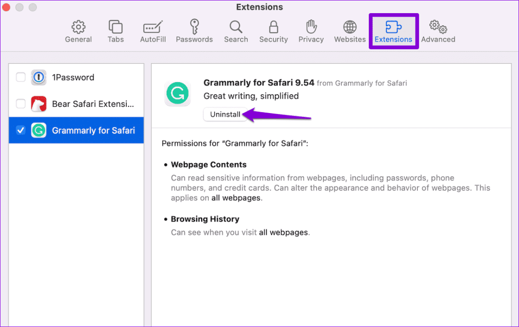 Uninstall Grammarly Extension From Safari for Mac