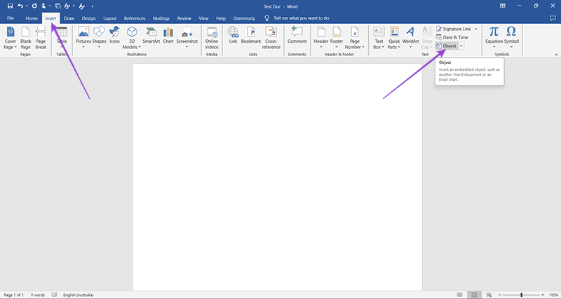 Use the Insert Tab to Embed a PowerPoint Presentation in Word 1