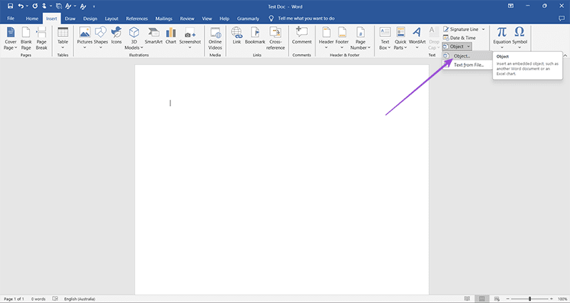 Use the Insert Tab to Embed a PowerPoint Presentation in Word 2