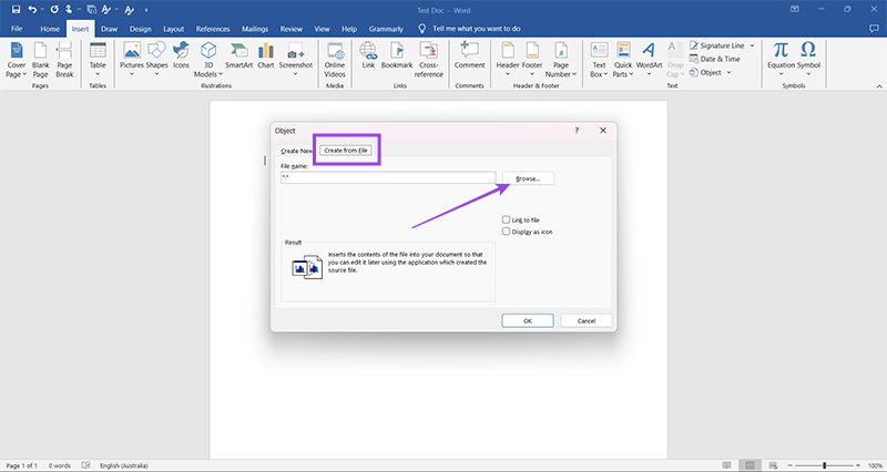 Use the Insert Tab to Embed a PowerPoint Presentation in Word 3