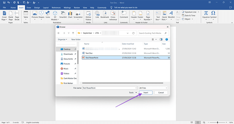 Use the Insert Tab to Embed a PowerPoint Presentation in Word 4