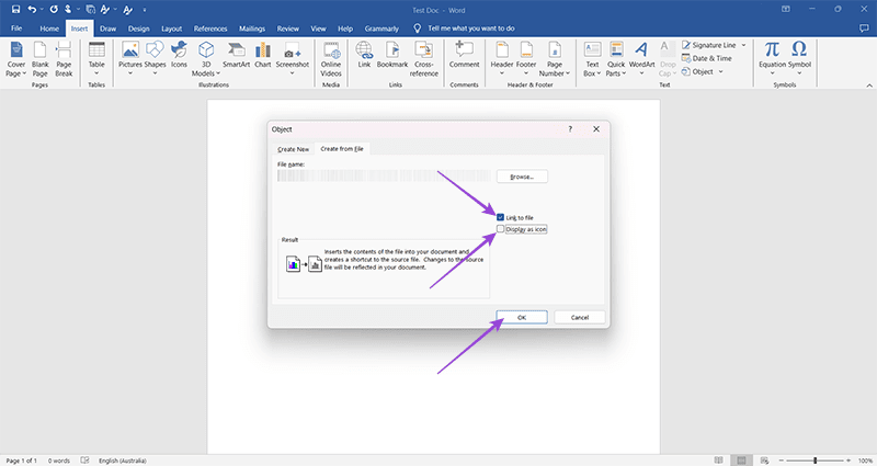 Use the Insert Tab to Embed a PowerPoint Presentation in Word 5