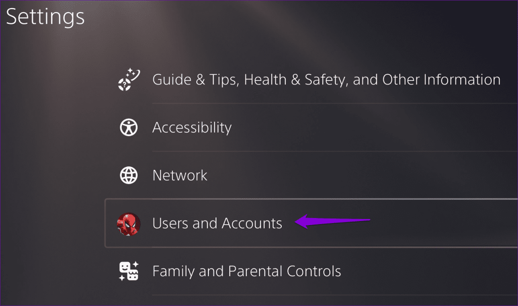 Users and Accounts Settings on PS5